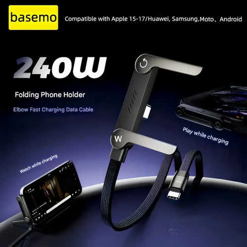 2-in-1 Invisible Holder Charger Cable - 240W Fast Charging Cord with Built-In Phone Stand